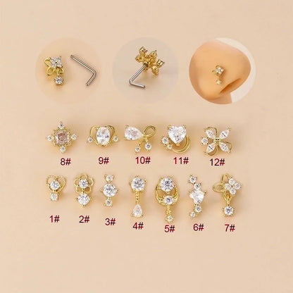 1 Piece Nose Rings & Studs Fashion Flower Bow Knot 316L Stainless Steel Copper Plating Zircon