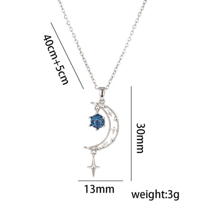 Titanium Steel 18K Gold Plated Casual Minimalist Inlay Star Moon Planet Moonstone Zircon Pendant Necklace