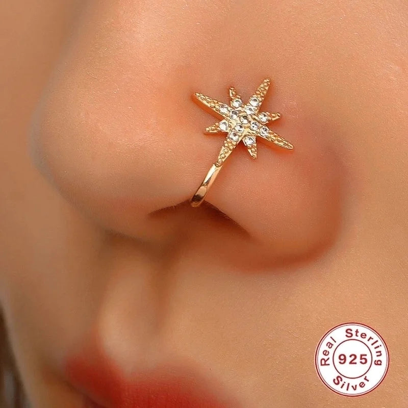 1 Piece Nose Rings & Studs Minimalist Geometric Water Droplets Flower 925 Sterling Silver Plating Inlay Zircon