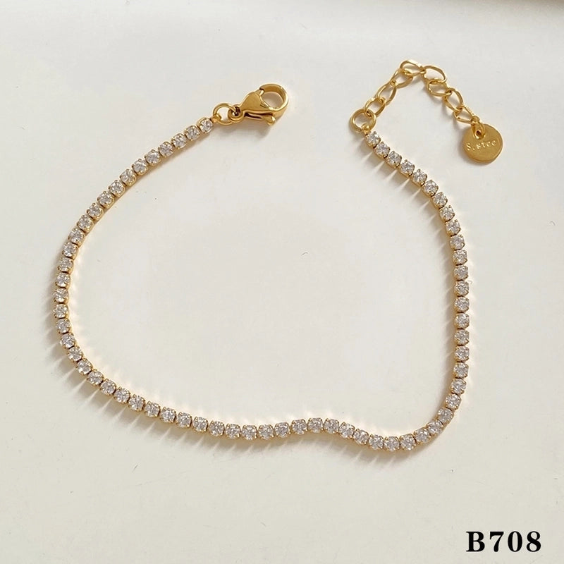 Modern Style Minimalist Heart Shape 304 Stainless Steel Zircon 16K Gold Plated White Gold Plated Gold Plated Plating Bracelets Necklace
