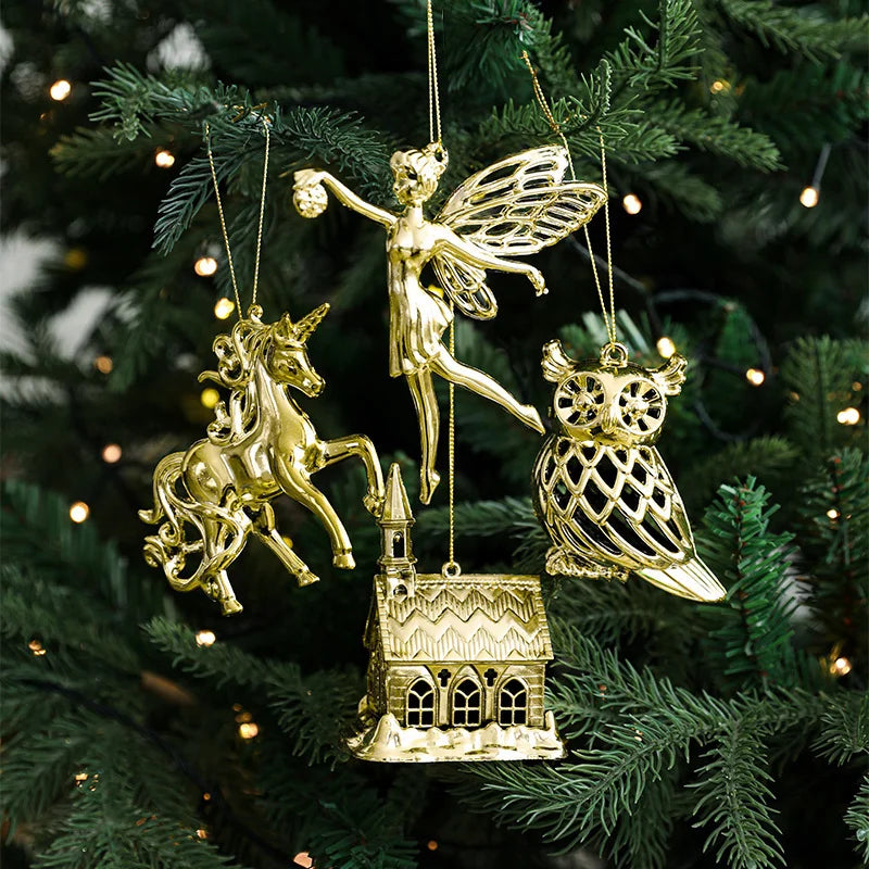 Christmas Gold Christmas Tree Ornaments Snowflake Crystal Shoes Reindeer Pendants Electroplated Accessories Pendants
