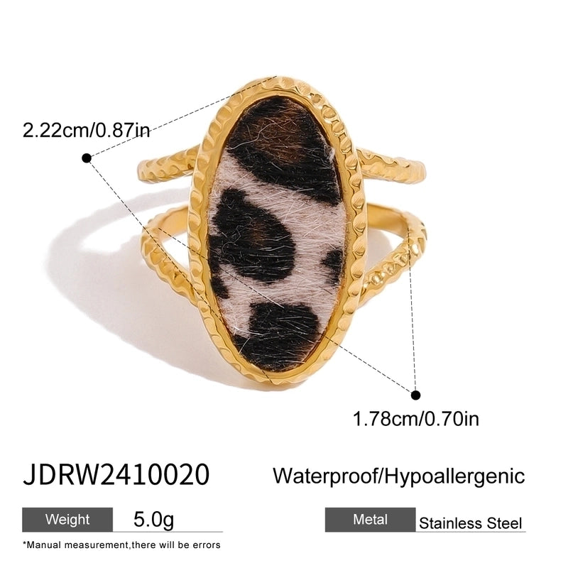 Classic Style Oval Leopard 304 Stainless Steel Open Rings