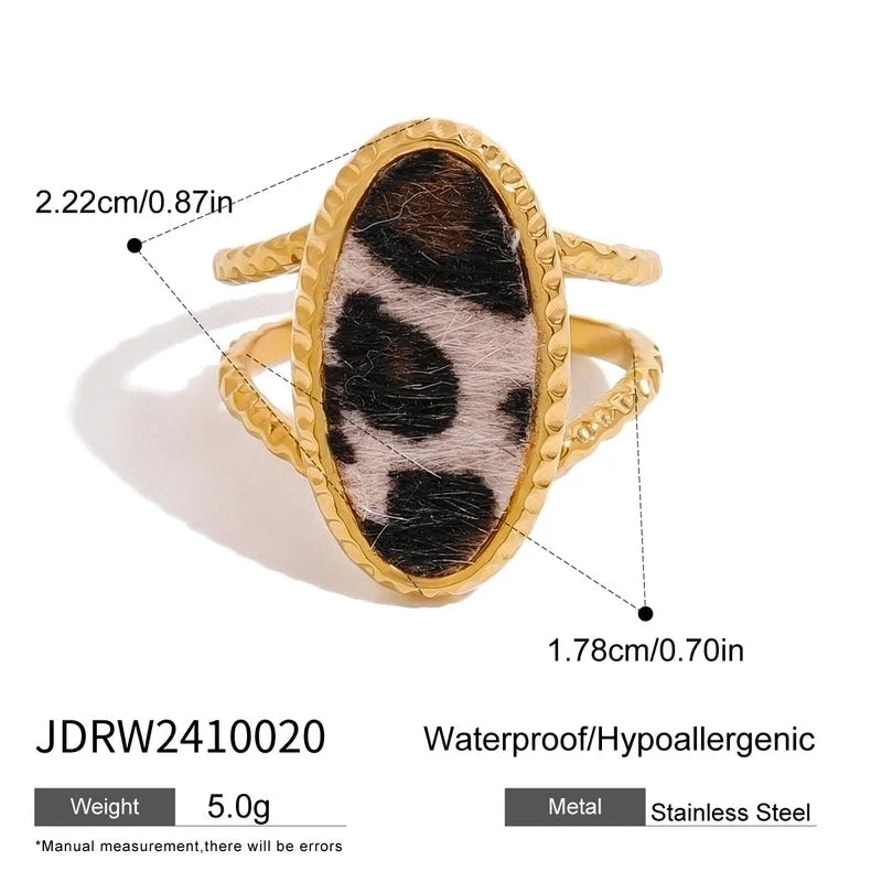 Classic Style Oval Leopard 304 Stainless Steel Open Rings