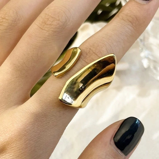 304 Stainless Steel 14K Gold Plated Vintage Style Minimalist British Style Trumpet Solid Color Open Rings