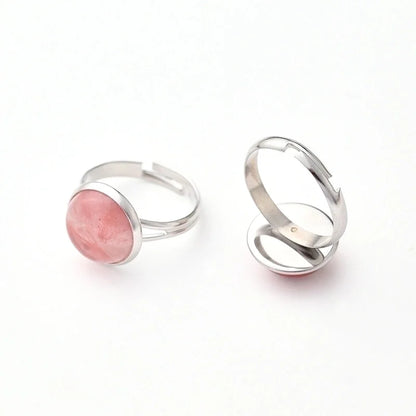 Casual Minimalist Round Spot Solid Color 304 Stainless Steel Natural Stone Opal Polishing Inlay Adjustable Ring