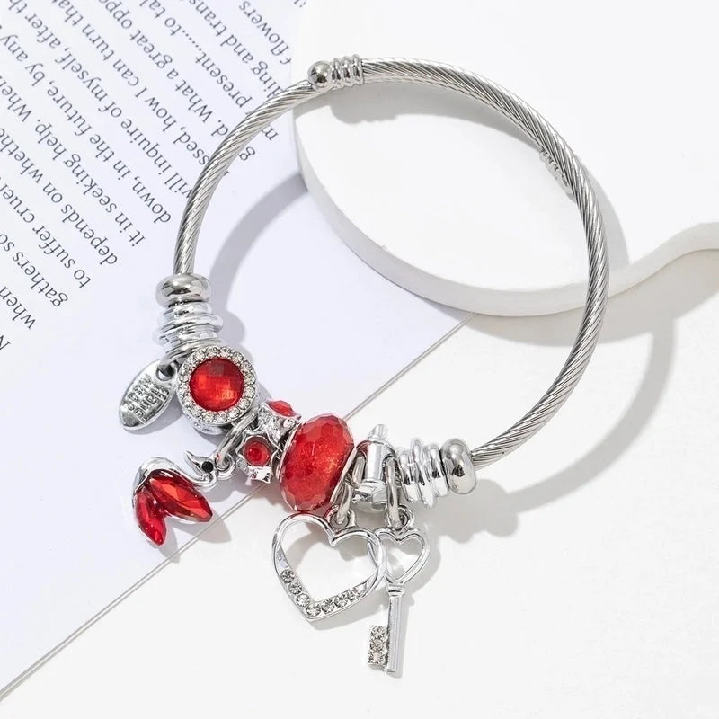 2 Pieces Elegant Lady Heart Shape Butterfly 304 Stainless Steel Alloy Bangle In Bulk