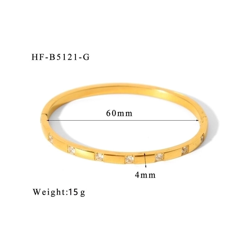 Minimalist Shiny Solid Color 316L Stainless Steel 18K Gold Plated Zircon Bangle In Bulk