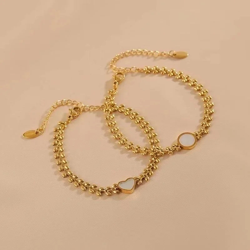 Fashion Heart Shape 304 Stainless Steel 18K Gold Plated Acrylic Stainless Steel Bracelets In Bulk