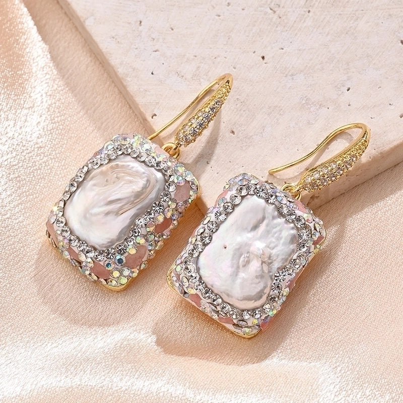 1 Pair/Package Casual Vintage Style Vacation Square Oval Polishing Inlay Copper Acrylic Rhinestones Clay 18K Gold Plated Drop Earrings