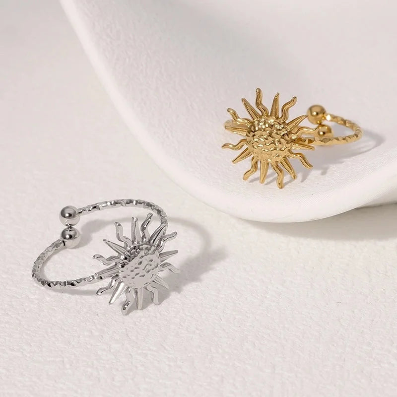 IG Style Modern Style Sun 304 Stainless Steel 18K Gold Plated Open Rings