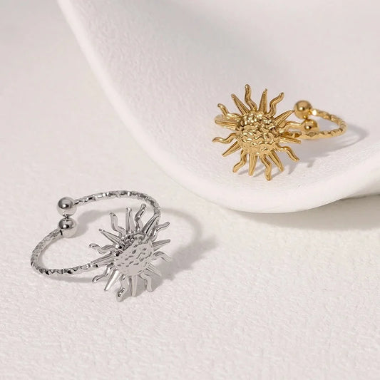 IG Style Modern Style Sun 304 Stainless Steel 18K Gold Plated Open Rings