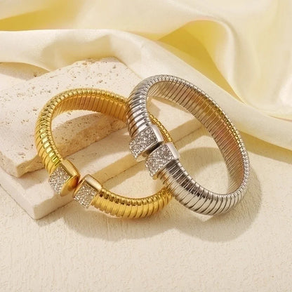 Minimalist Solid Color 304 Stainless Steel Rhinestones Bangle In Bulk