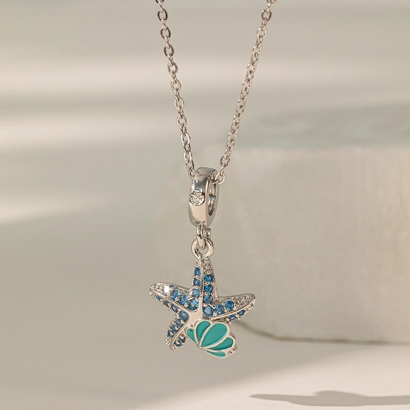 Sweet Starfish Titanium Steel Copper Alloy Zircon Inlay Stainless Steel Necklaces