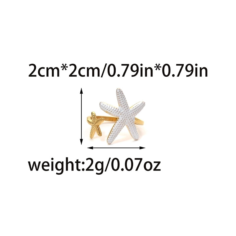 Casual Vacation Beach Starfish Swirl Pattern 304 Stainless Steel 14K Gold Plated Enamel Open Rings
