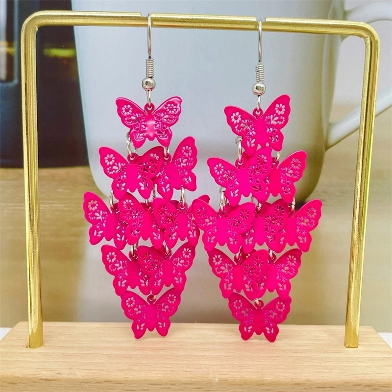 1 Pair Casual Vacation Butterfly Copper Layered Tassel Drop Earrings