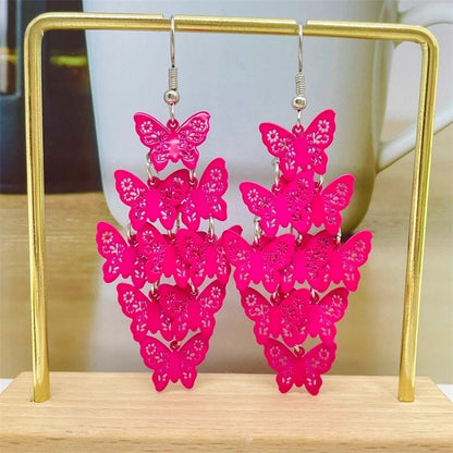 1 Pair Casual Vacation Butterfly Copper Layered Tassel Drop Earrings