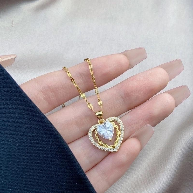 Minimalist Bow Knot Titanium Steel Copper Inlay Rhinestones Pendant Necklace