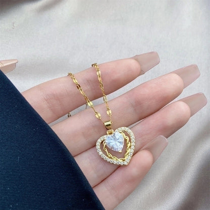 Minimalist Bow Knot Titanium Steel Copper Inlay Rhinestones Pendant Necklace