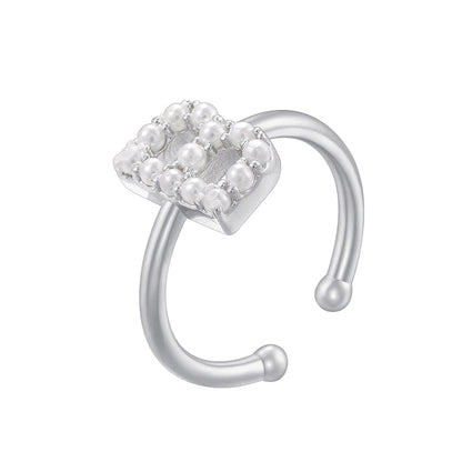 Copper 18K Gold Plated Plating Inlay Letter Artificial Pearls Open Rings