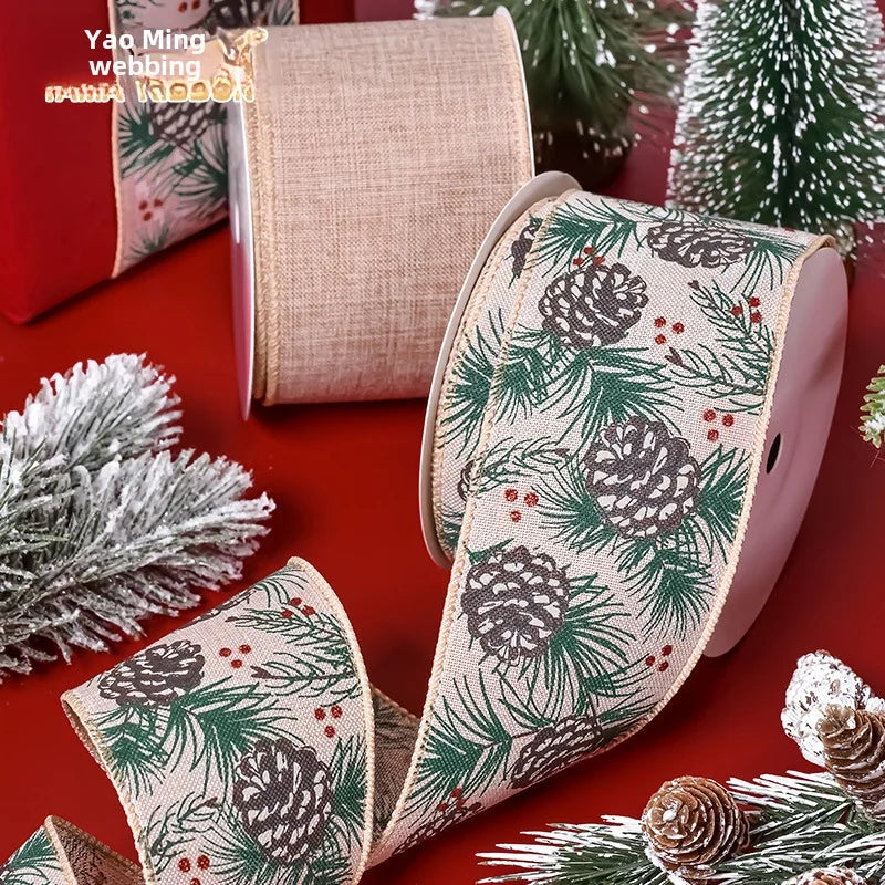 YAMA Boutique Christmas Snow Velvet Copy Edge Ribbon Christmas Decoration Ribbon Christmas Tree Gift Packaging Iron Wire Ribbon