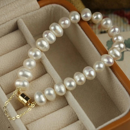 Elegant Round Rhinestones Imitation Pearl Alloy Freshwater Pearl Bracelets