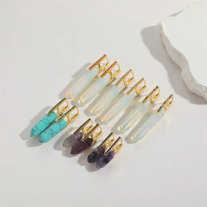 1 Pair Elegant Minimalist Commute Irregular Inlay Natural Stone Copper Zircon 14K Gold Plated Earrings