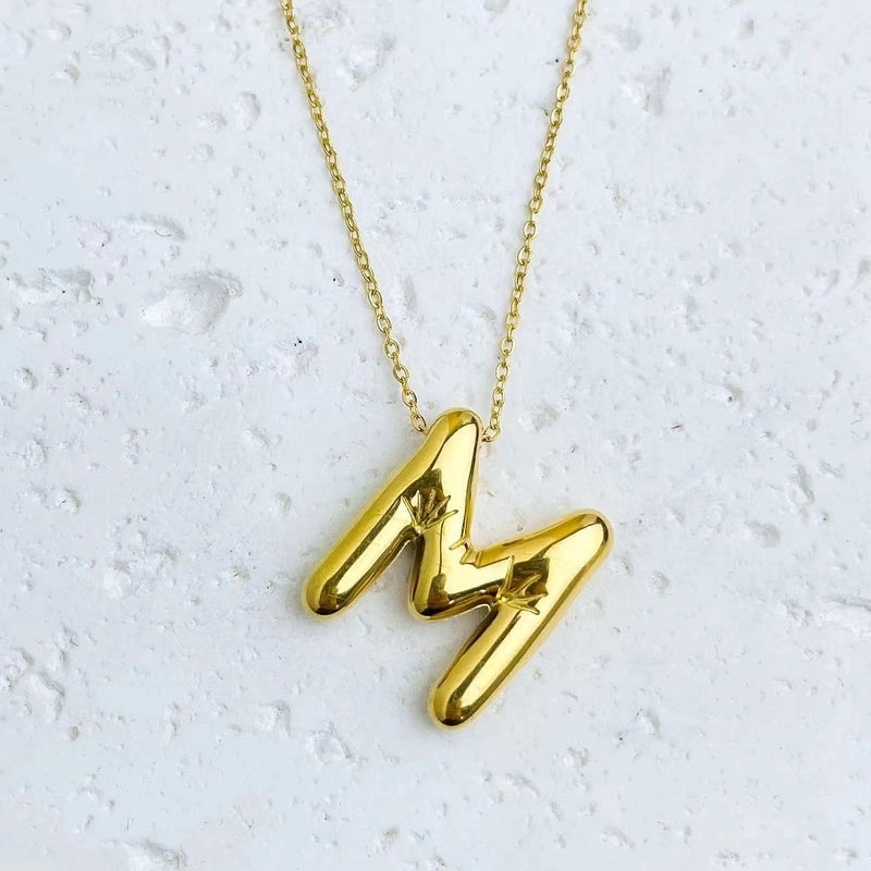 Fashion Balloon Letter Necklace Titanium Steel 26 English Letter Necklace 3D Three-Dimensional Gold Plating Non-Fading
