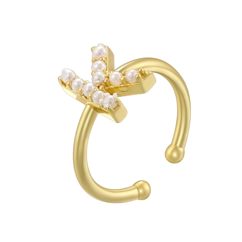 Copper 18K Gold Plated Plating Inlay Letter Artificial Pearls Open Rings