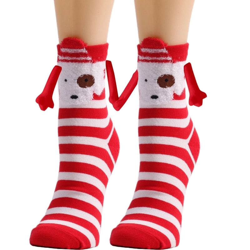 New Popular Christmas Socks Autumn And Winter Cotton Magnet Magnet Hand-holding Socks Mid-calf Length Socks In Stock