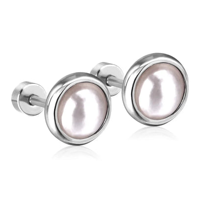 Retro Geometric Stainless Steel Artificial Pearls Ear Studs 1 Pair