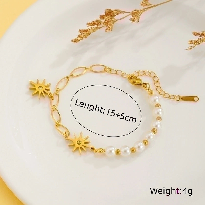 Sweet Rabbit Sun Heart Shape Titanium Steel 18K Gold Plated Artificial Gemstones Bracelets In Bulk