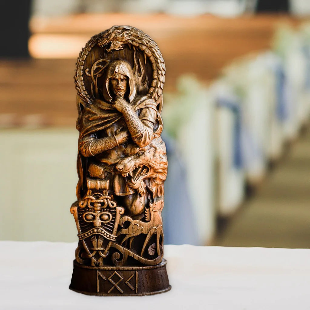 Hero Statue Wood Carving Resin Ornament Resin Craft Mythical Ornament Thor Divine Decoration