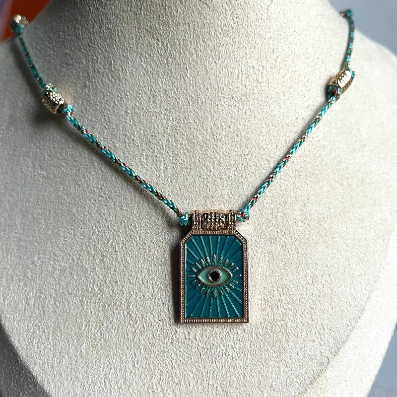 Copper Gold Plated Enamel Eye Flower Pendant Necklace