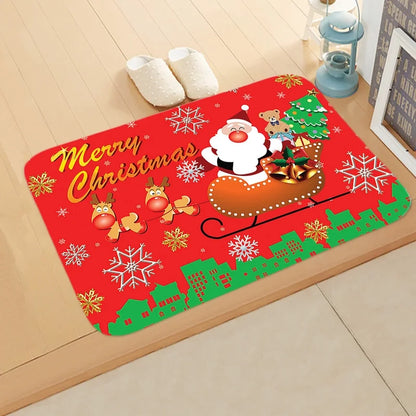 Cute Santa Claus Flannel Fabric Floor Mat