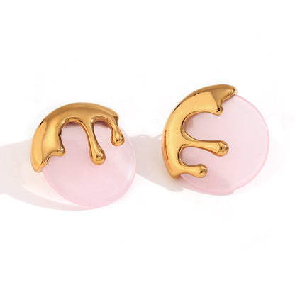 Fashion Round Circle Geometric Stainless Steel 18K Gold Plated Stud Earrings