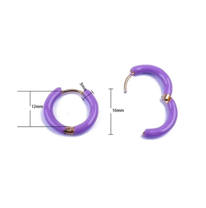 [Whole Titanium Steel] Fashion Colorful Oil Necklace Earrings Geometric Round Titanium Steel Earrings