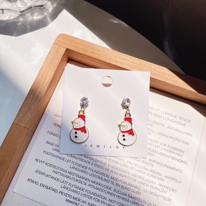 Christmas Earrings Cartoon Cute Santa Elk Earrings Sterling Silver Needle Sweet Girl Earrings