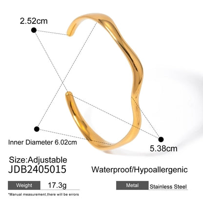 Vacation Minimalist IG Style Solid Color 304 Stainless Steel 18K Gold Plated Cuff Bracelets Wide Bracelet Bangle In Bulk