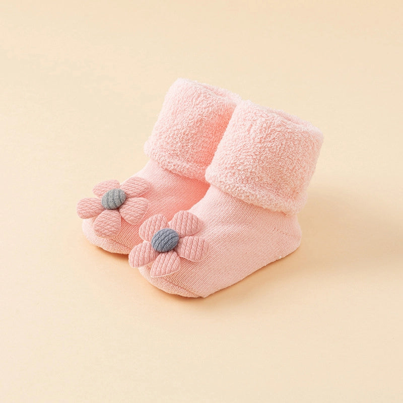 New Newborn Baby Socks Autumn And Winter A Cotton Red Terry Fleece-lined Thickened Non-slip Baby Christmas Floor Socks 1