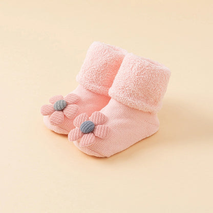 New Newborn Baby Socks Autumn And Winter A Cotton Red Terry Fleece-lined Thickened Non-slip Baby Christmas Floor Socks 1