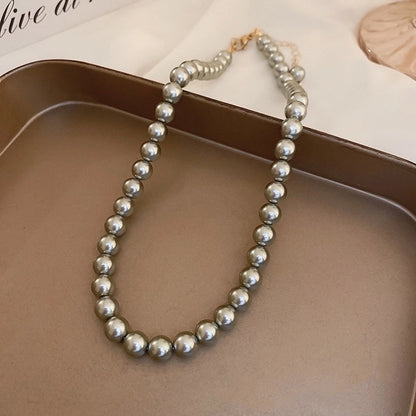 French Style Round Pearl Plating Women\'s Necklace