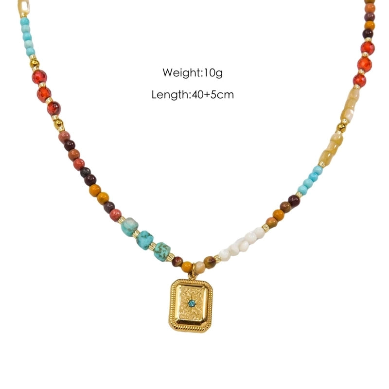 Minimalist Geometric Natural Stone Titanium Steel Pendant Necklace In Bulk