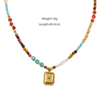 Minimalist Geometric Natural Stone Titanium Steel Pendant Necklace In Bulk