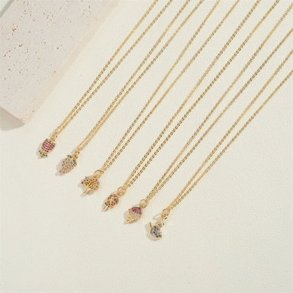 Copper 14K Gold Plated Vintage Style Minimalist Commute Inlay Ice Cream Tree Flower Zircon Pendant Necklace
