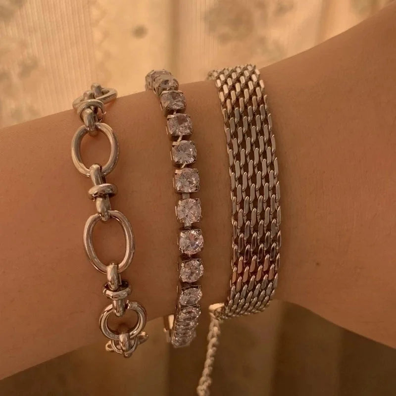 3 Pieces Casual Geometric Heart Shape 304 Stainless Steel 16K Gold Plated White Gold Plated Gold Plated Zircon Bracelets In Bulk