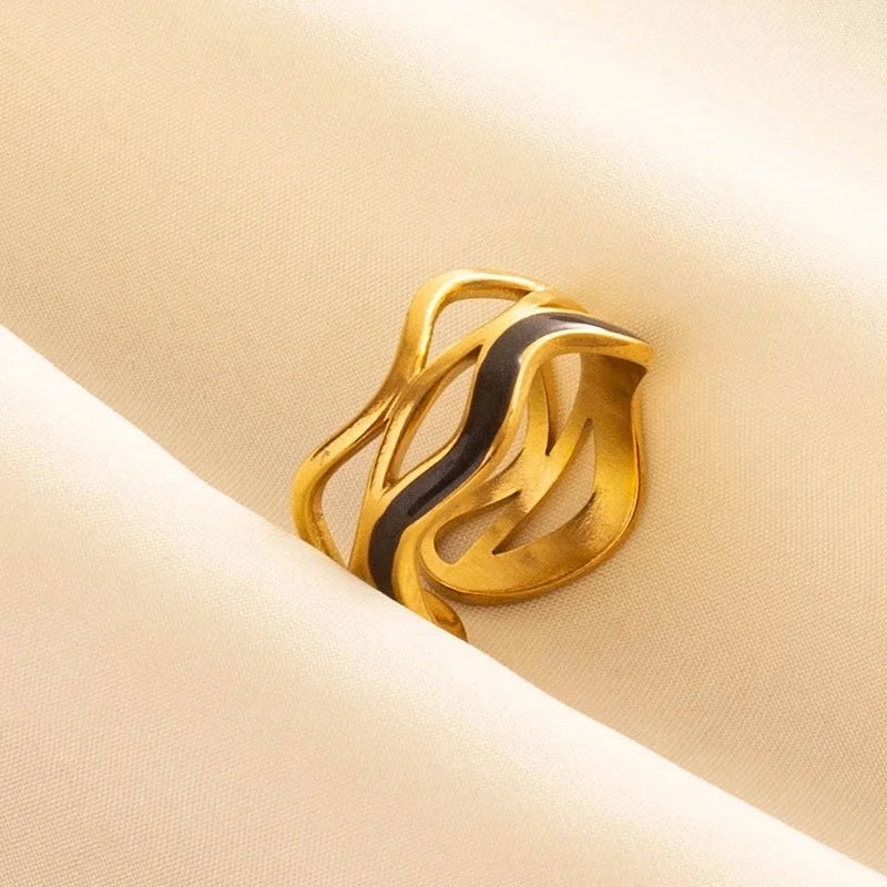 IG Style French Style Geometric 304 Stainless Steel 18K Gold Plated Polishing Enamel Open Rings