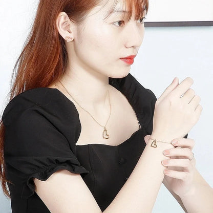 Minimalist Classic Style Heart Shape Stainless Steel Titanium Steel 18K Gold Plated Plating Bracelets Earrings Necklace