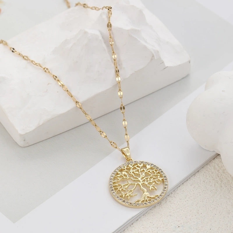 304 Stainless Steel Copper Life Tree Pendant Necklace