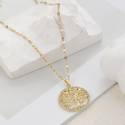 304 Stainless Steel Copper Life Tree Pendant Necklace