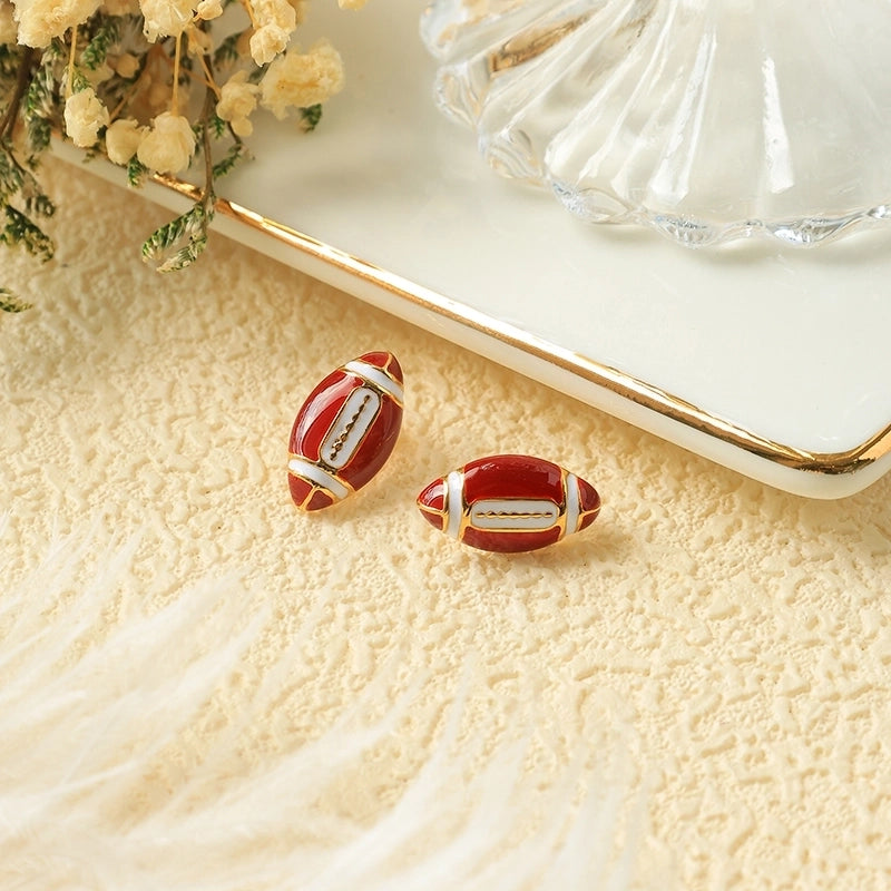 1 Pair Minimalist Sports Commute Basketball Football Enamel Plating 304 Stainless Steel 14K Gold Plated Ear Studs